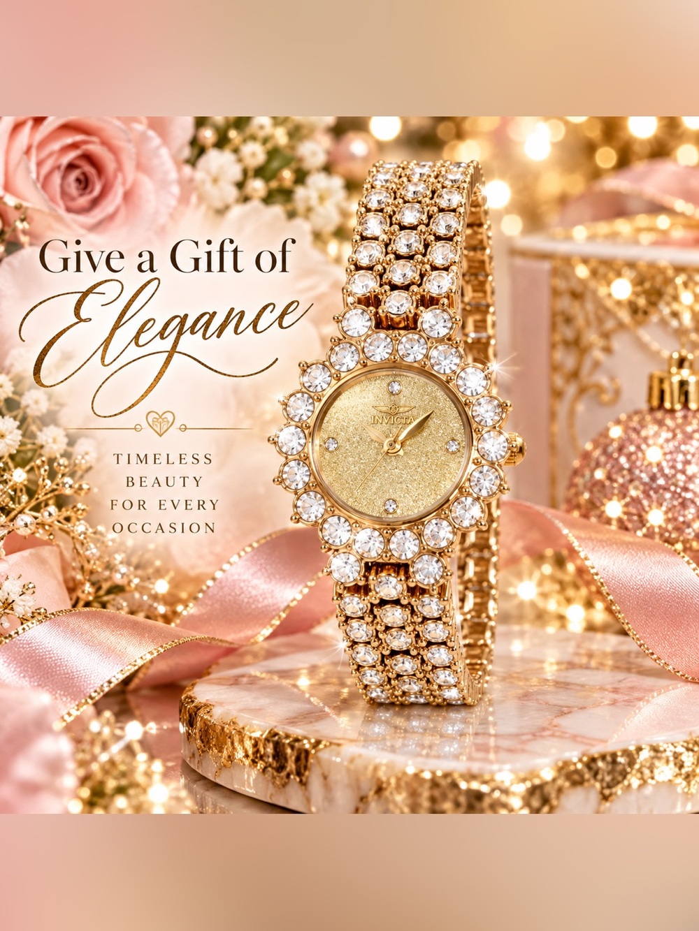 Montres Prestige MPW-0226 Women’s Rose Gold Crystal Bracelet Watch New w/ Box